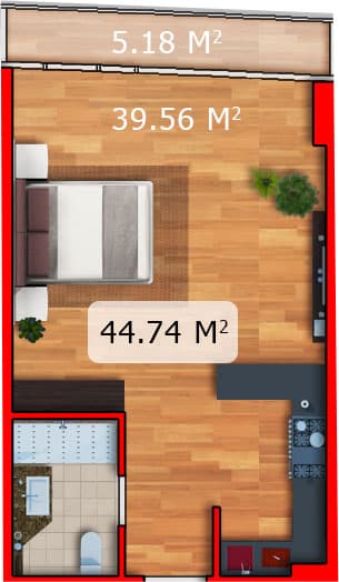 studio, 44.74 m², 7 floor in "Batumi View"