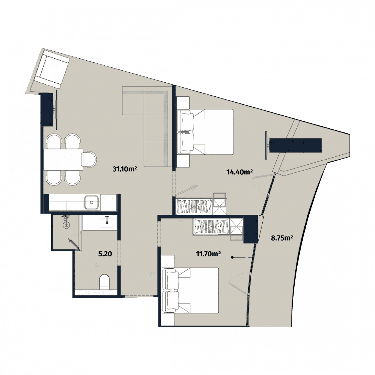 2-комнатная квартира, 71.15 м², 45 этаж в ЖК "Alliance Centropolis"