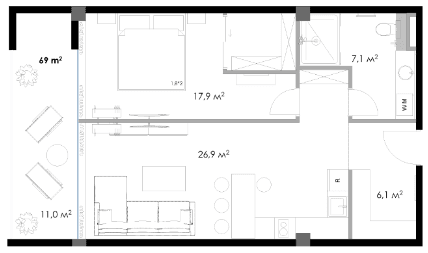 1-комнатная квартира, 69 м², 4 этаж в ЖК "Salibauri Hills"