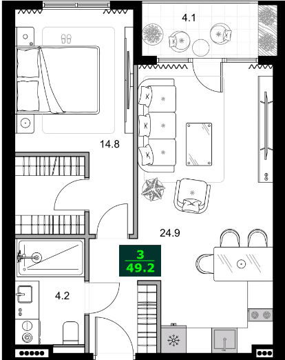 2-комнатная квартира, 49.2 м², 4 этаж в ЖК "SUMMER 365"