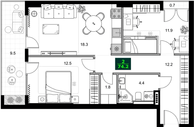 3-bedroom apartment, 74.2 m², 5 floor in "SUMMER 365"