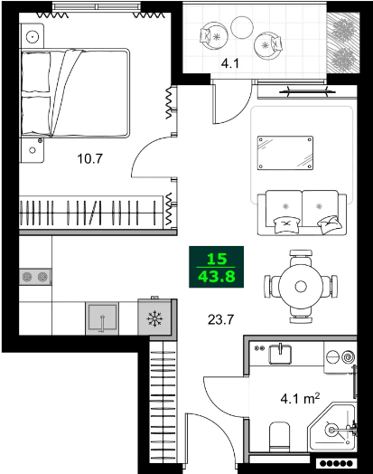 2-bedroom apartment, 43.8 m², 6 floor in "SUMMER 365"