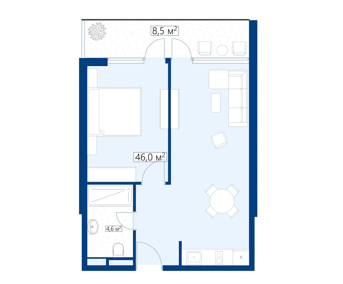 1-bedroom apartment, 54.5 m², 23 floor, Calligraphy Towers in Batumi