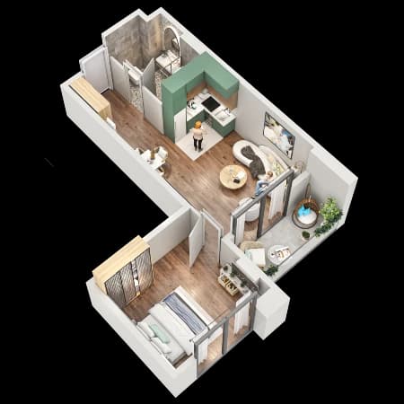 1-bedroom apartment, 44.8 m², 14 floor in "Tekto Franco"