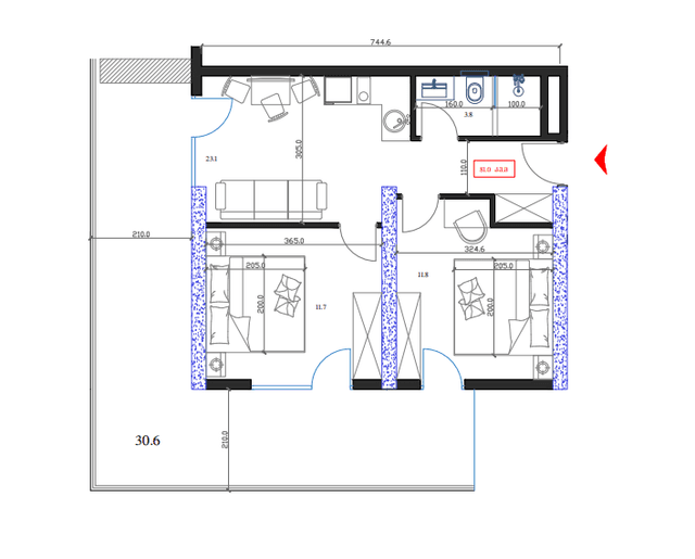 2-bedroom apartment, 81 m², 4 floor in "Marina Club"