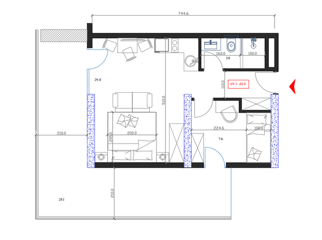 1-комнатная квартира, 69.3 м², 8 этаж в ЖК "Marina Club"