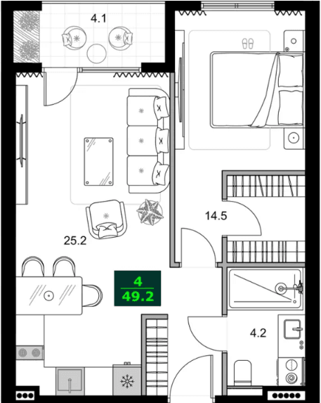 2-комнатная квартира, 49.2 м², 6 этаж в ЖК "SUMMER 365"