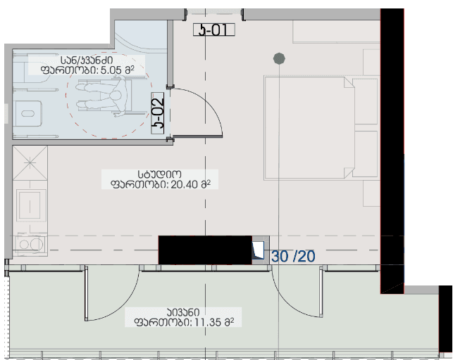 studio, 36.8 m², 31 floor in "Geuz Towers"