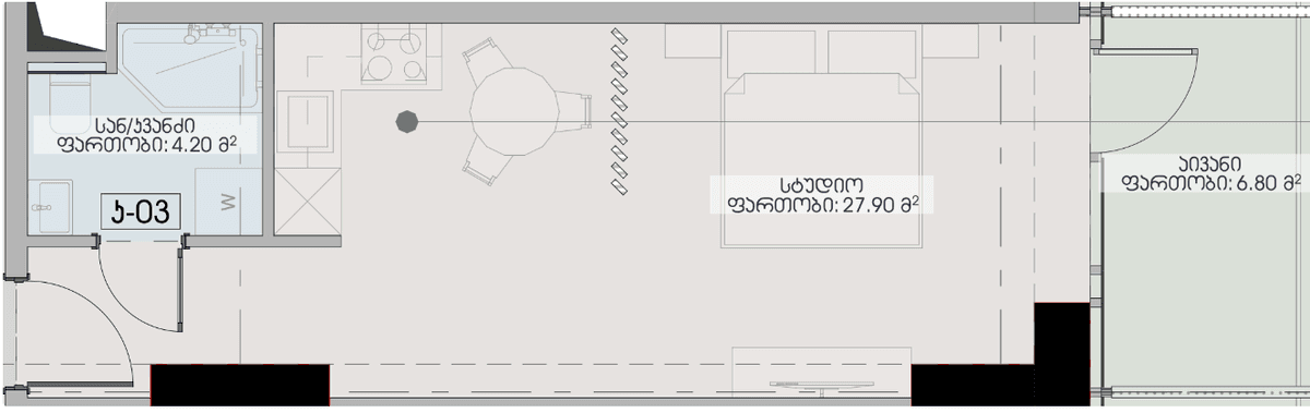 studio, 38.9 m², 22 floor, Geuz Towers in Batumi