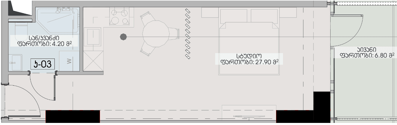 studio, 38.9 m², 22 floor in "Geuz Towers"