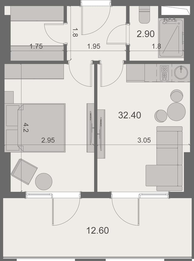 1-bedroom apartment, 47.9 m², 14 floor in "Stay & Rent"