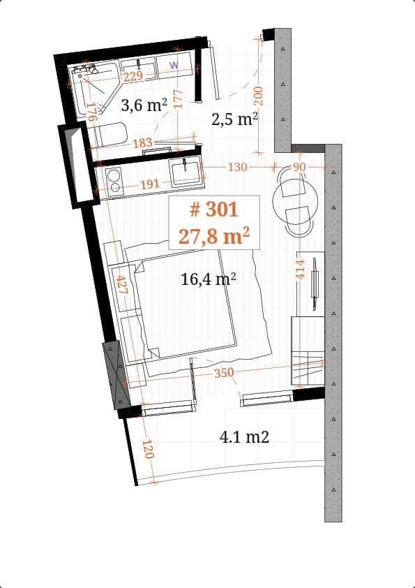 Студия, 27.8 м², 3 этаж в ЖК "White Sails"