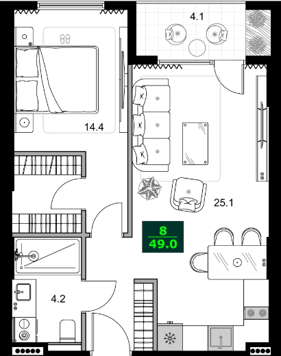 2-комнатная квартира, 49 м², 5 этаж в ЖК "SUMMER 365"