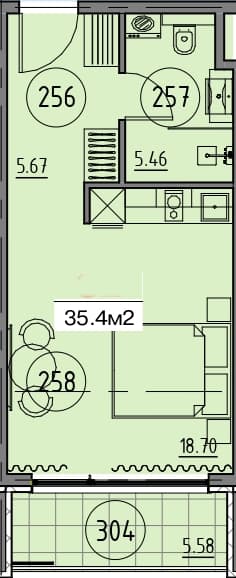 studio, 35.4 m², 3 floor in "Гранд Ботанико Резиденс"