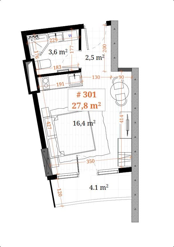 studio, 27.8 m², 3 floor in "White Sails"