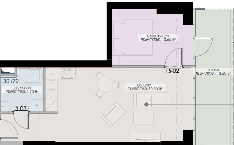 1-bedroom apartment, 59.25 m², 16 floor in "Geuz Towers"