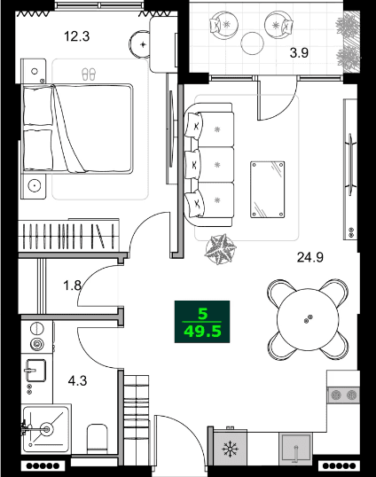 2-комнатная квартира, 49.5 м², 6 этаж в ЖК "SUMMER 365"