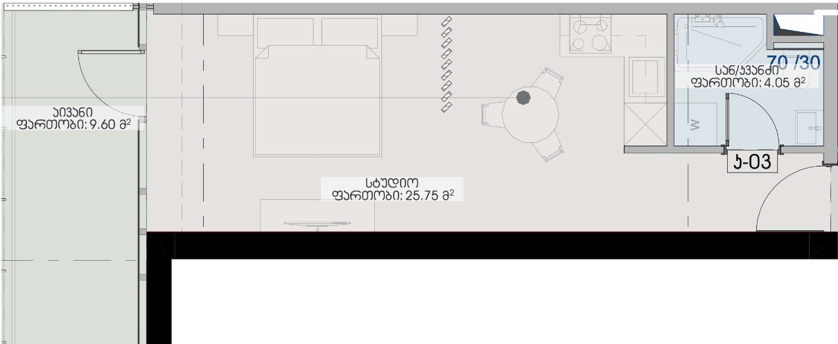 studio, 39.4 m², 10 floor in "Geuz Towers"