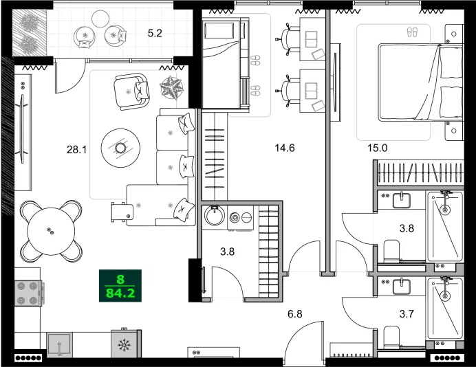 3-комнатная квартира, 84.2 м², 5 этаж в ЖК "SUMMER 365"