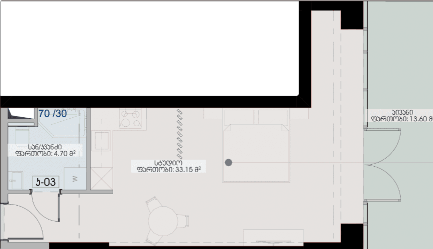 studio, 51.45 m², 4 floor in "Geuz Towers"