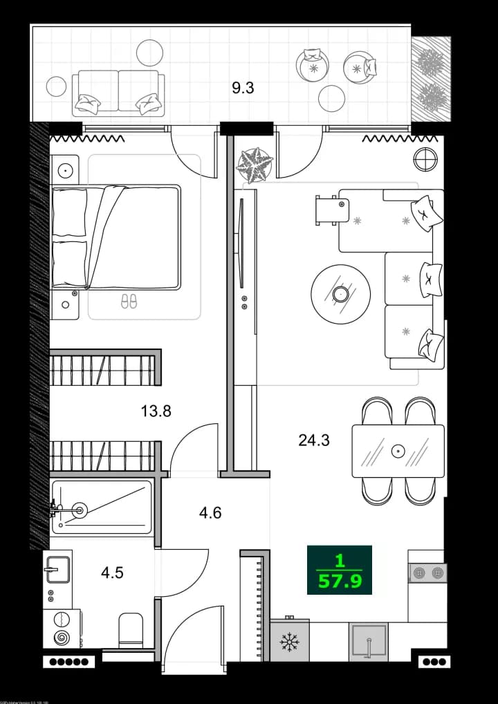 2-комнатная квартира, 57.9 м², 11 этаж в ЖК "SUMMER 365"