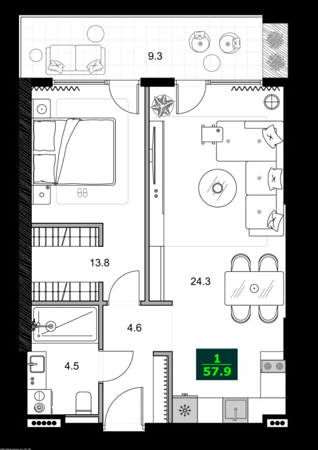 2-комнатная квартира, 57.9 м², 11 этаж в ЖК "SUMMER 365"