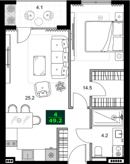 2-комнатная квартира, 49.2 м², 3 этаж в ЖК "SUMMER 365"