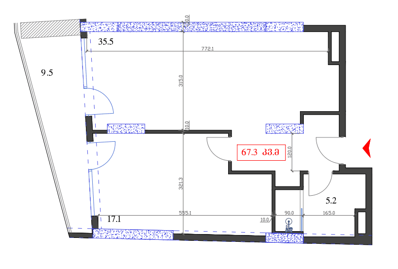 1-комнатная квартира, 67.3 м², 2 этаж в ЖК "Marina Club"