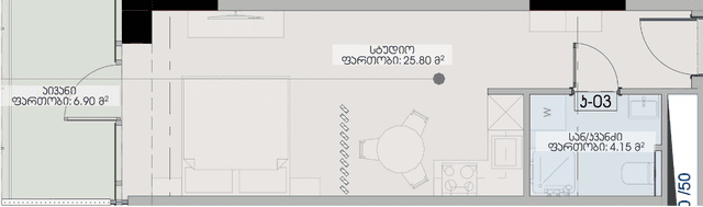 studio, 36.85 m², 29 floor in "Geuz Towers"