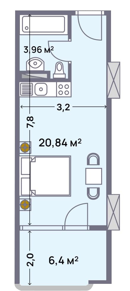 apartment, 31.2 m², 18 floor in "Wyndham Grand Aqua"