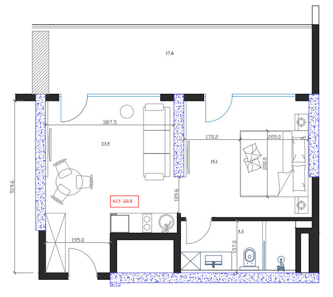 studio, 61.5 m², 12 floor in "Marina Club"