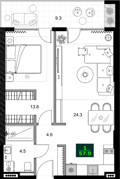 2-bedroom apartment, 57.9 m², 8 floor, SUMMER 365 in Batumi