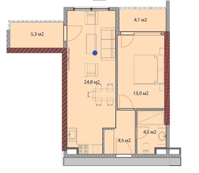 1-bedroom apartment, 57.5 m², 20 floor in "OKTO Art House"