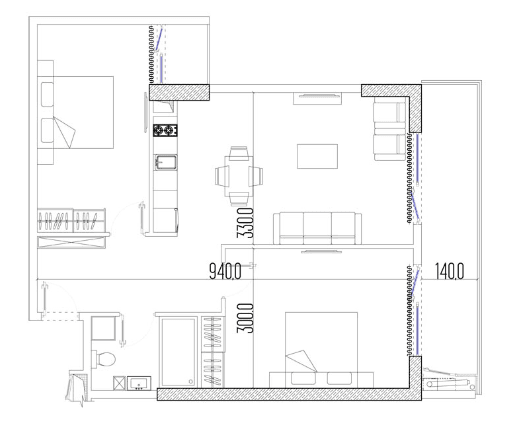3-bedroom apartment, 72.8 m², 34 floor in "Intourist Residence"