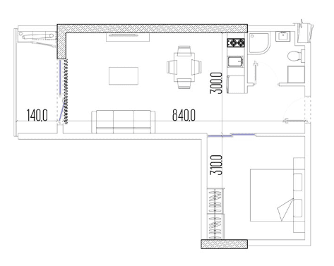 2-bedroom apartment, 40 m², 15 floor in "Intourist Residence"