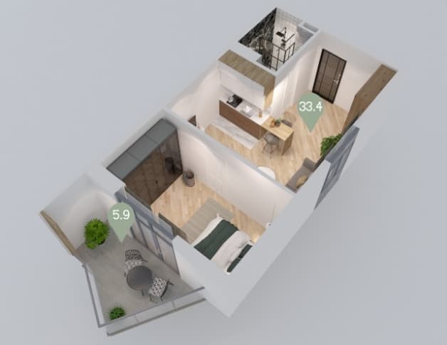 2-bedroom apartment, 39.3 m², 2 floor in "Max Holding Gonio"