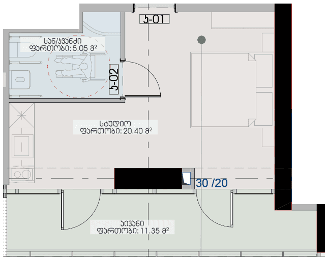 studio, 36.8 m², 16 floor in "Geuz Towers"