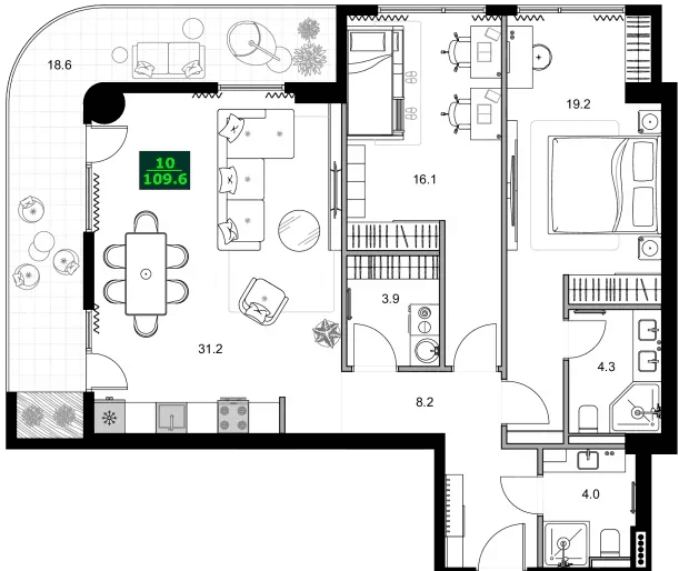 3-комнатная квартира, 109.6 м², 5 этаж в ЖК "SUMMER 365"