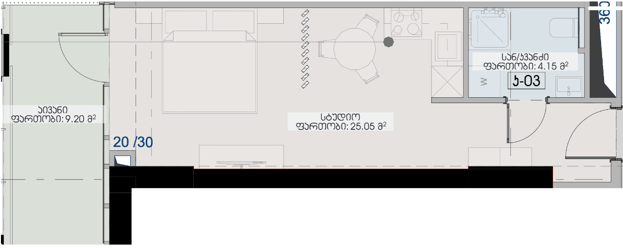 Студия, 38.4 м², 23 этаж в ЖК "Geuz Towers"