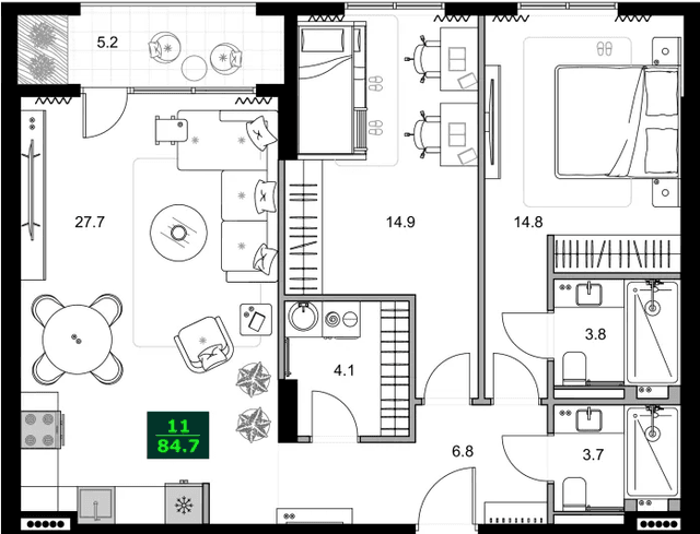 3-bedroom apartment, 84.7 m², 3 floor in "SUMMER 365"