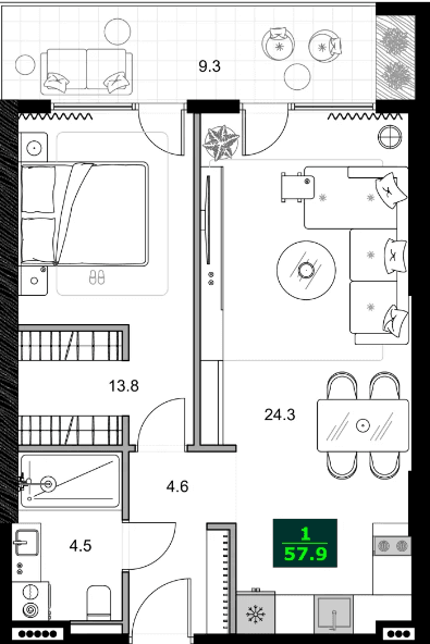 2-комнатная квартира, 57.9 м², 7 этаж в ЖК "SUMMER 365"