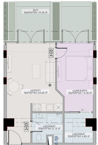 1-bedroom apartment, 66.45 m², 4 floor, Geuz Towers in Batumi