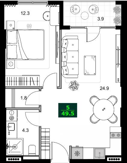 2-bedroom apartment, 49.5 m², 8 floor in "SUMMER 365"