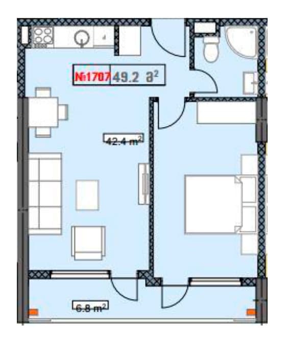 2-комнатная квартира, 49.2 м², 18 этаж в ЖК "New Boulevard Residence"