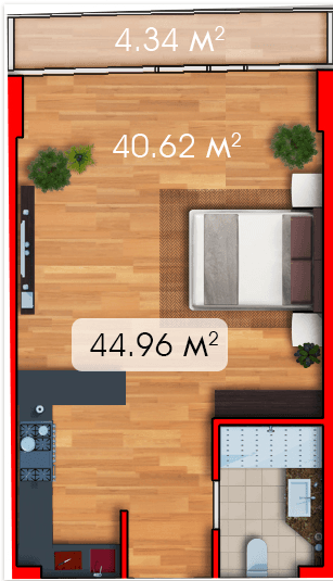 studio, 44.96 m², 11 floor in "Batumi View"