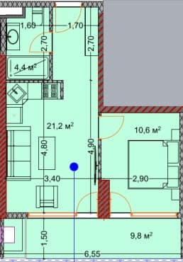 1-bedroom apartment, 45.5 m², 22 floor, OKTO Art House in Batumi