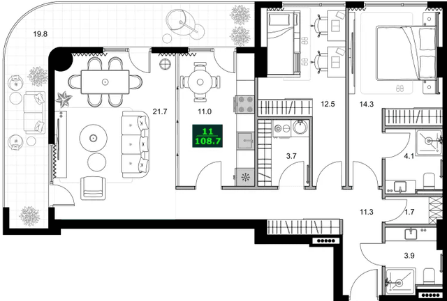 3-bedroom apartment, 108.7 m², 8 floor in "SUMMER 365"