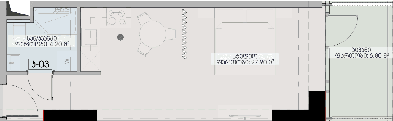 studio, 38.9 m², 6 floor in "Geuz Towers"