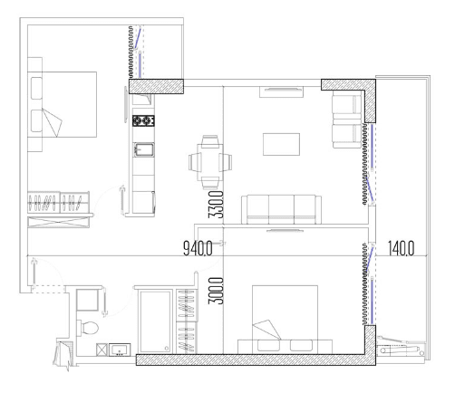 3-bedroom apartment, 72.8 m², 33 floor, Intourist Residence in Batumi