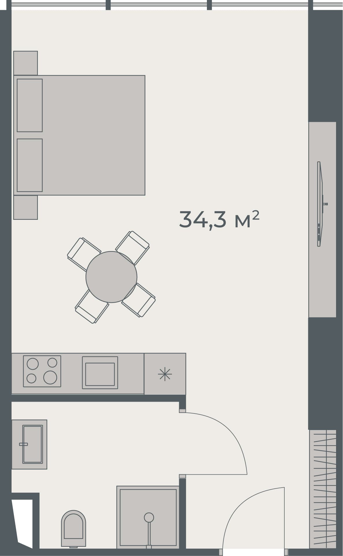 Студия, 34.3 м², 32 этаж в ЖК "One"